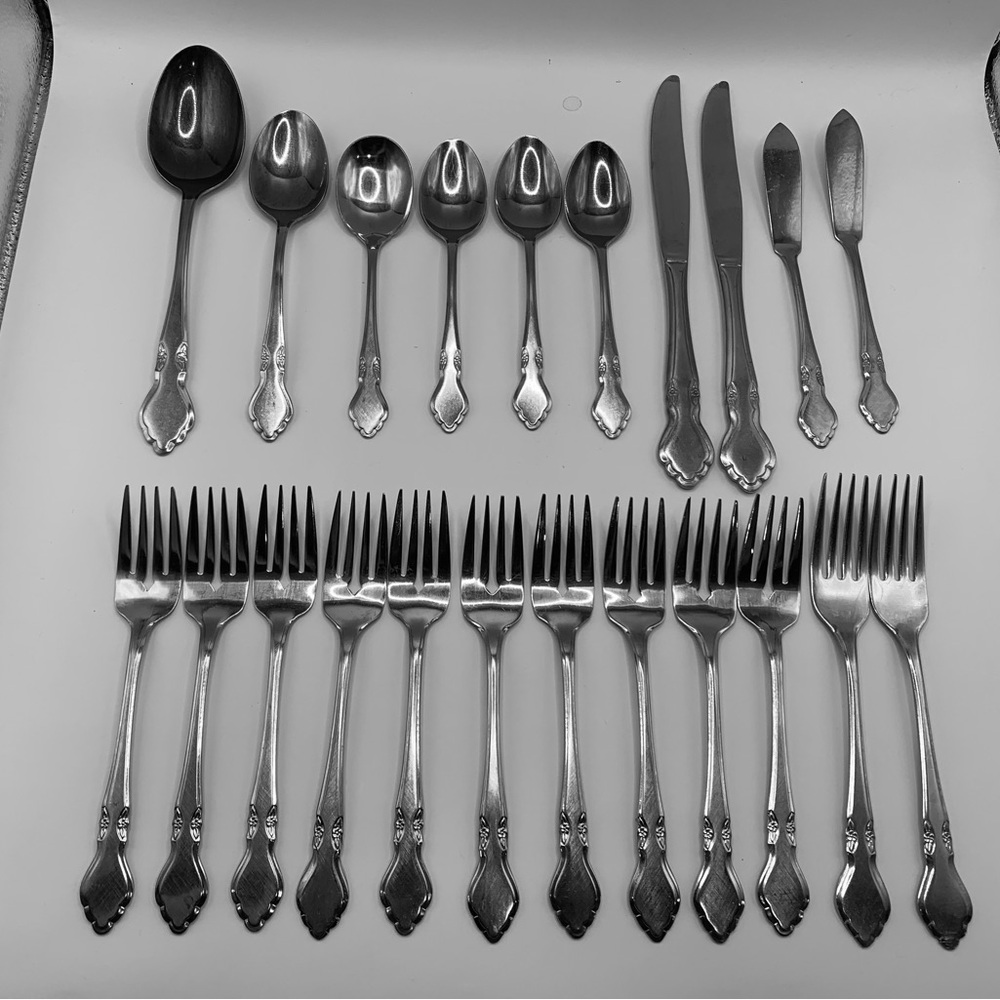 22 pcs Oneida Northland MUSETTE Burnished Stainless Korea Flatware Lot Vintage